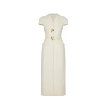 Oscar de la Renta Cyclamen-Detailed Wool Tweed Dress