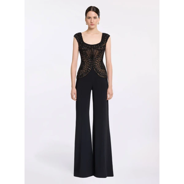 Elie Saab Bead Embroidered Cady Jumpsuit in Black featuring  – Luxury Designer Fashion at Luxury Shoes .