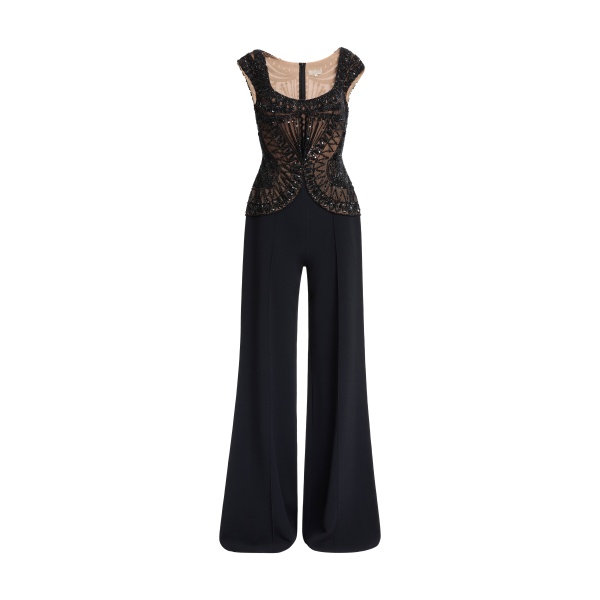 Elie Saab Bead Embroidered Cady Jumpsuit in Black featuring  – Luxury Designer Fashion at Luxury Shoes .