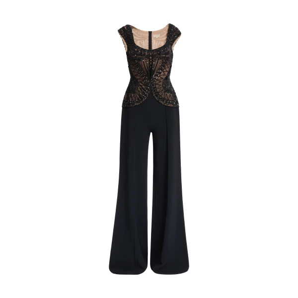 Elie Saab Bead Embroidered Cady Jumpsuit in Black featuring  – Luxury Designer Fashion at Luxury Shoes .