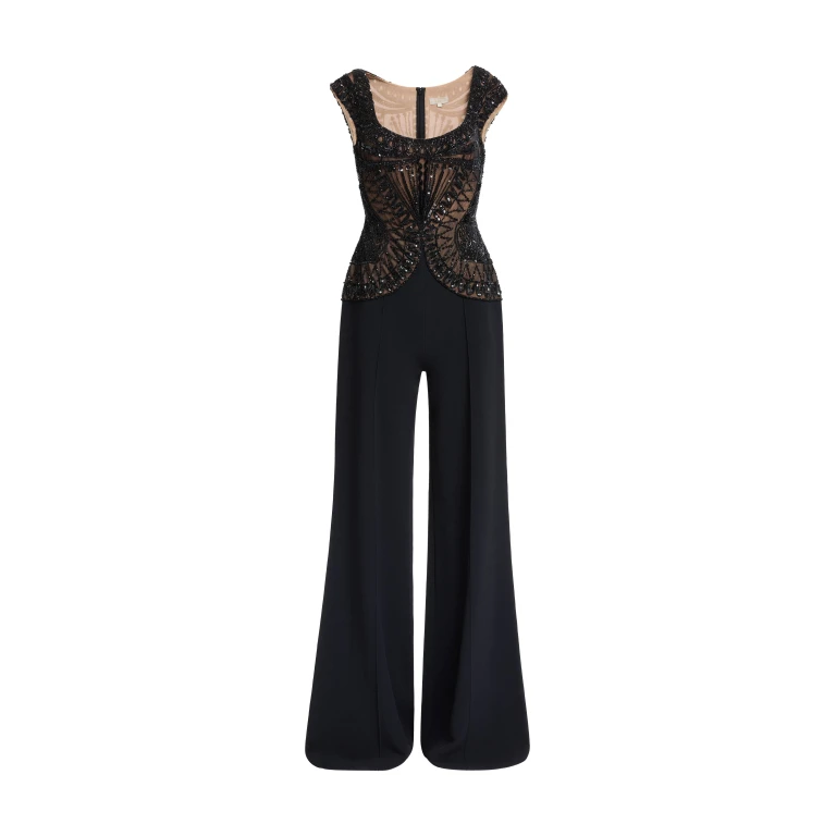 Elie Saab Bead Embroidered Cady Jumpsuit in Black featuring  – Luxury Designer Fashion at Luxury Shoes .