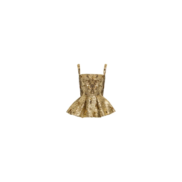 Elie Saab Bead Embroidered Peplum Top in Gold featuring 35% Polyamide