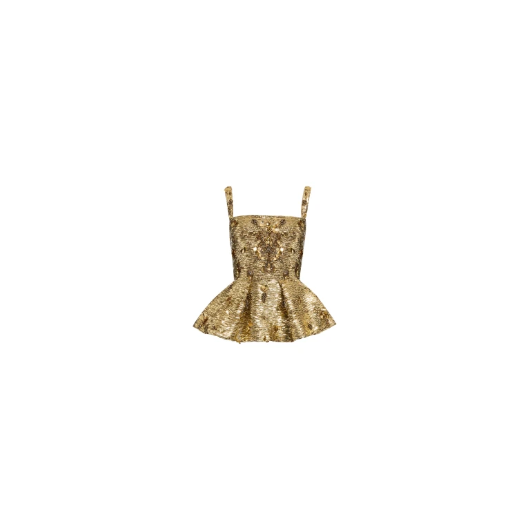 Elie Saab Bead Embroidered Peplum Top in Gold featuring 35% Polyamide