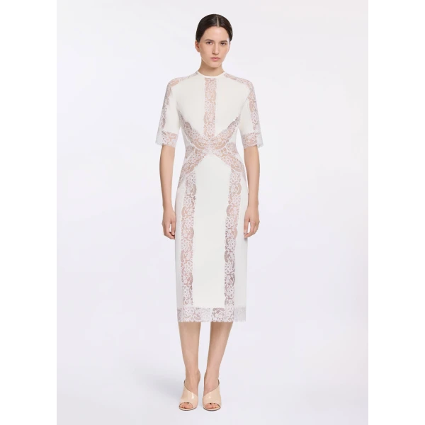Elie Saab Cady And Lace Dress in White featuring  – Luxury Designer Fashion at Luxury Shoes .