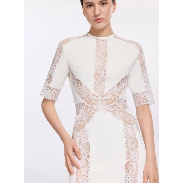 Elie Saab Cady And Lace Dress in White featuring  – Luxury Designer Fashion at Luxury Shoes .