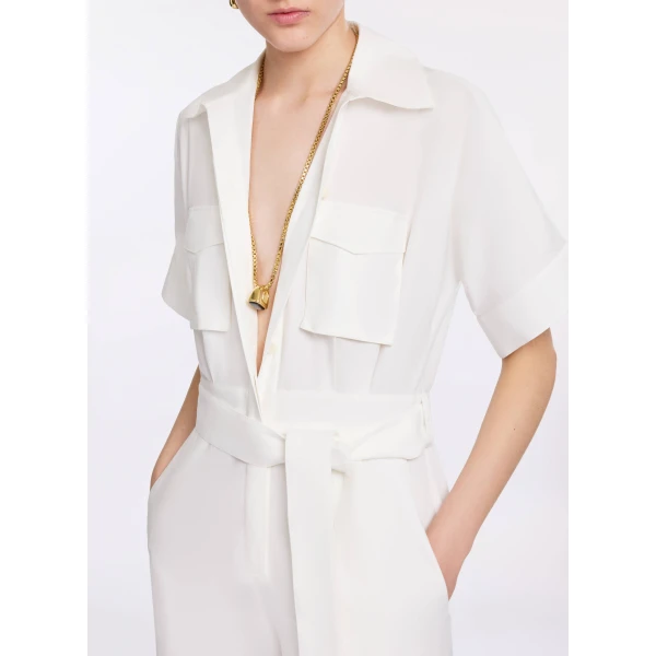 Elie Saab Cotton Jumpsuit in White featuring 100% Cotton – Luxury Designer Fashion at Luxury Shoes .