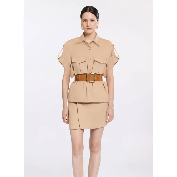 Elie Saab Drill Shirt in Brown featuring  – Luxury Designer Fashion at Luxury Shoes .
