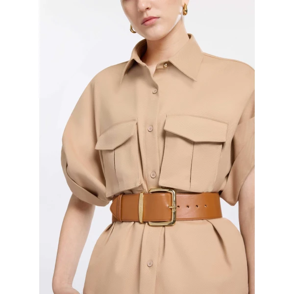 Elie Saab Drill Shirt in Brown featuring  – Luxury Designer Fashion at Luxury Shoes .