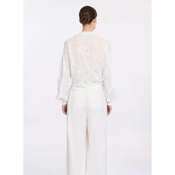 Elie Saab Embroidered Cotton Blouse in White featuring 55% Polyester