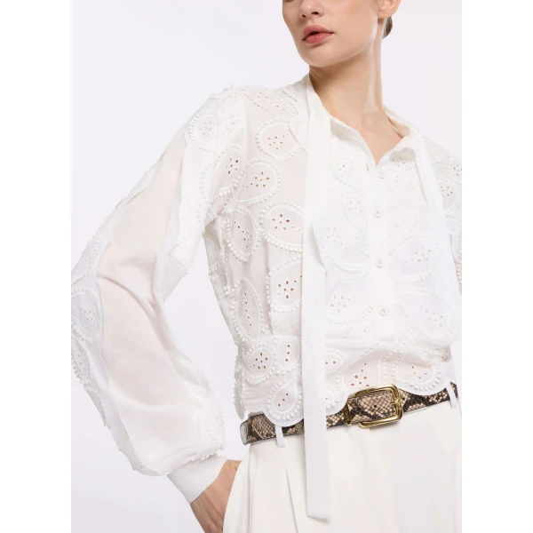 Elie Saab Embroidered Cotton Blouse in White featuring 55% Polyester