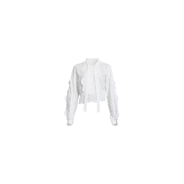 Elie Saab Embroidered Cotton Blouse in White featuring 55% Polyester