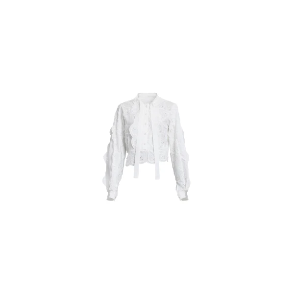 Elie Saab Embroidered Cotton Blouse in White featuring 55% Polyester
