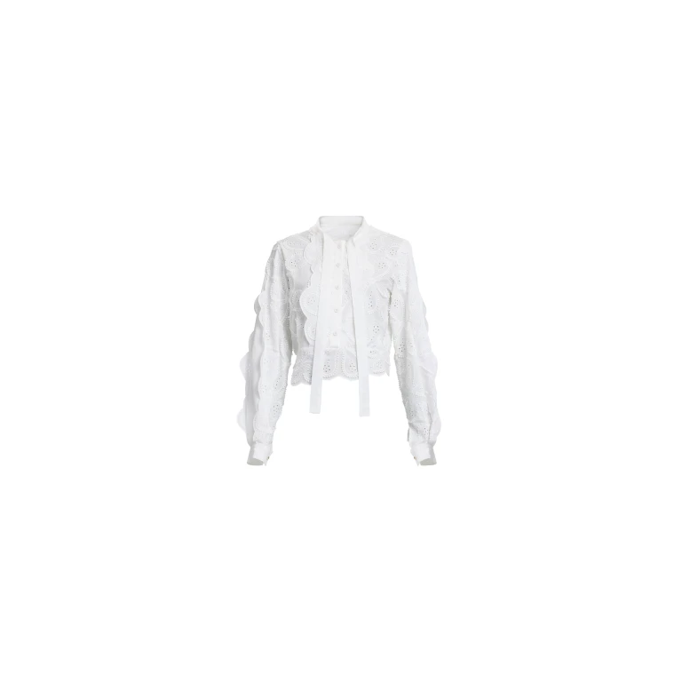 Elie Saab Embroidered Cotton Blouse in White featuring 55% Polyester