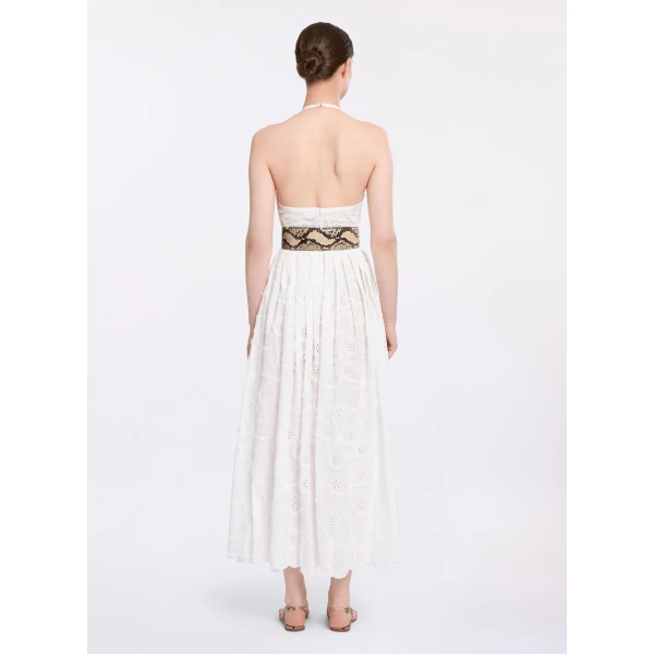 Elie Saab Embroidered Cotton Midi Dress in White featuring 55% Cotton