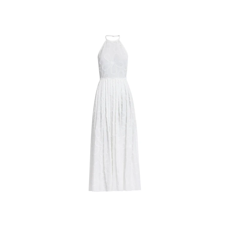 Elie Saab Embroidered Cotton Midi Dress in White featuring 55% Cotton
