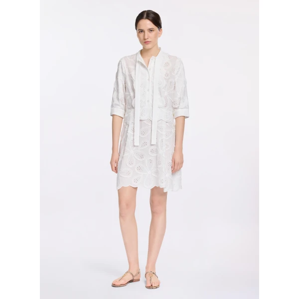 Elie Saab Embroidered Cotton Short Dress in White featuring  – Luxury Designer Fashion at Luxury Shoes .