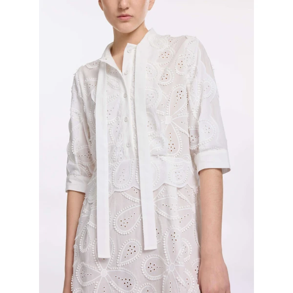 Elie Saab Embroidered Cotton Short Dress in White featuring  – Luxury Designer Fashion at Luxury Shoes .