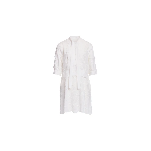 Elie Saab Embroidered Cotton Short Dress in White featuring  – Luxury Designer Fashion at Luxury Shoes .
