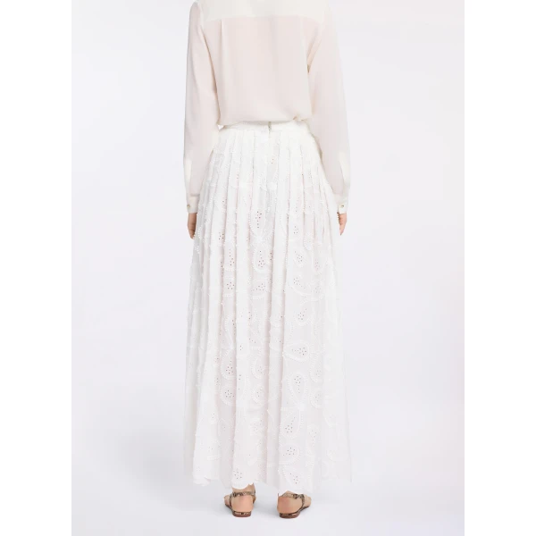 Elie Saab Embroidered Cotton Skirt in White featuring 55% Cotton
