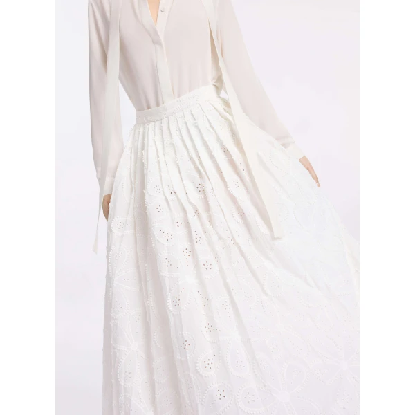Elie Saab Embroidered Cotton Skirt in White featuring 55% Cotton