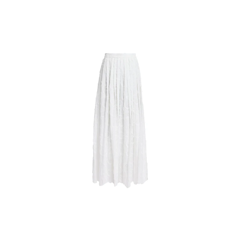 Elie Saab Embroidered Cotton Skirt in White featuring 55% Cotton