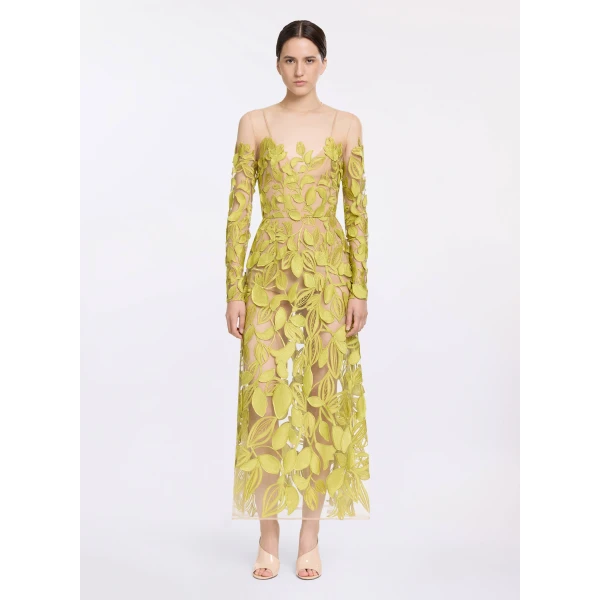 Elie Saab Embroidered Tulle Dress in Green featuring  – Luxury Designer Fashion at Luxury Shoes .
