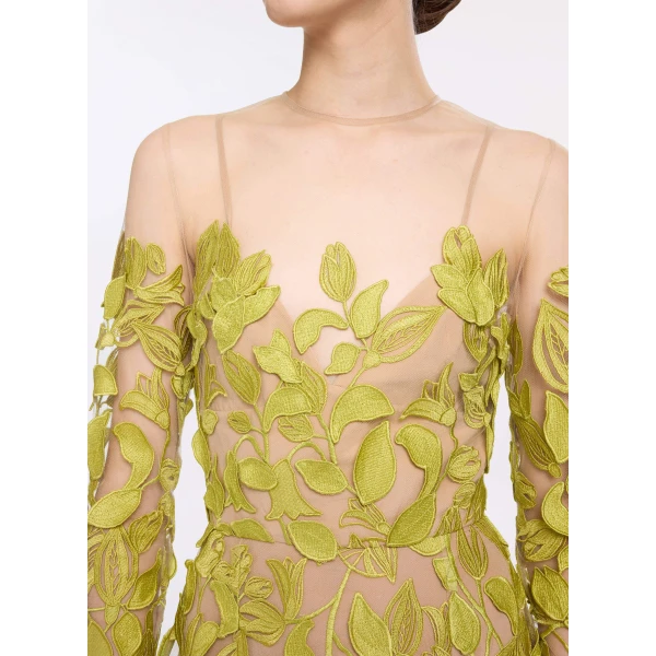 Elie Saab Embroidered Tulle Dress in Green featuring  – Luxury Designer Fashion at Luxury Shoes .