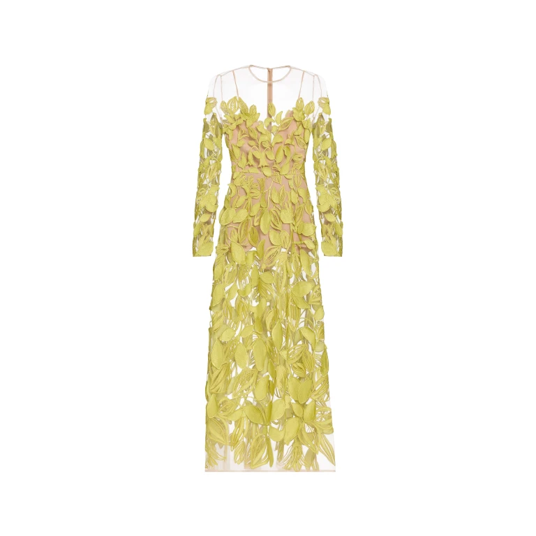 Elie Saab Embroidered Tulle Dress in Green featuring  – Luxury Designer Fashion at Luxury Shoes .
