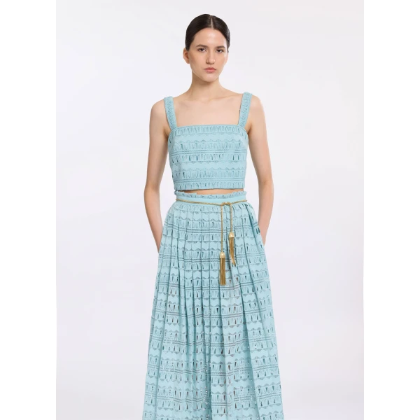 Elie Saab Macramé Crop Top in Blue featuring  – Luxury Designer Fashion at Luxury Shoes .