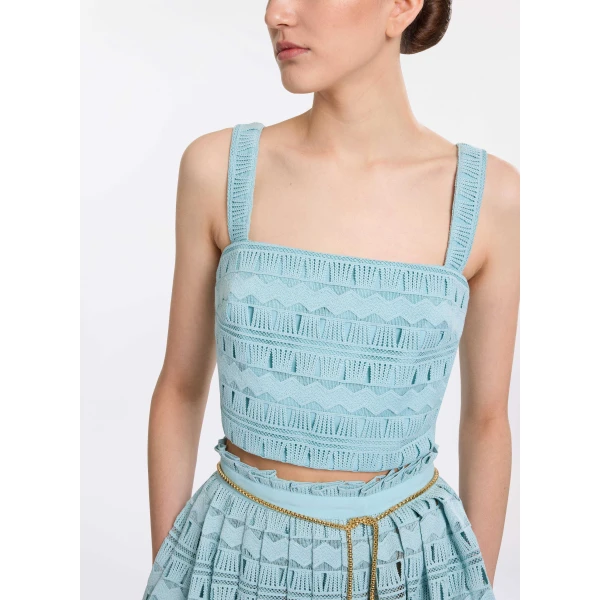 Elie Saab Macramé Crop Top in Blue featuring  – Luxury Designer Fashion at Luxury Shoes .