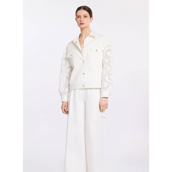 Elie Saab Macramé Embroidered Drill Jacket in White featuring  – Luxury Designer Fashion at Luxury Shoes .
