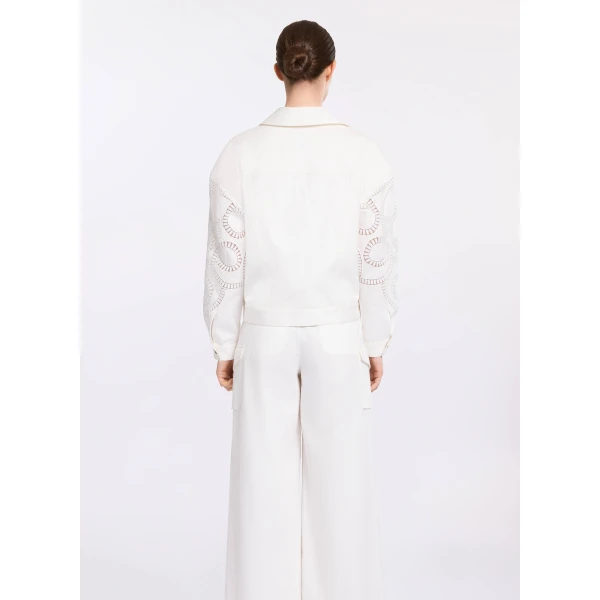 Elie Saab Macramé Embroidered Drill Jacket in White featuring  – Luxury Designer Fashion at Luxury Shoes .