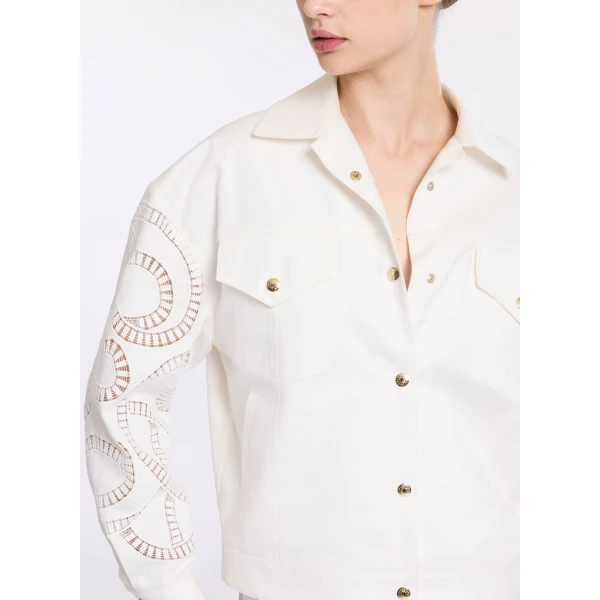 Elie Saab Macramé Embroidered Drill Jacket in White featuring  – Luxury Designer Fashion at Luxury Shoes .