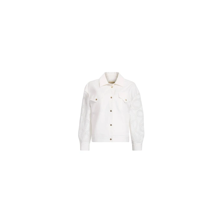 Elie Saab Macramé Embroidered Drill Jacket in White featuring  – Luxury Designer Fashion at Luxury Shoes .