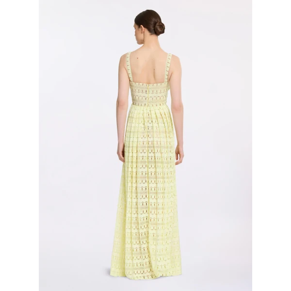 Elie Saab Macramé Long Dress in Yellow featuring 60% Polyester