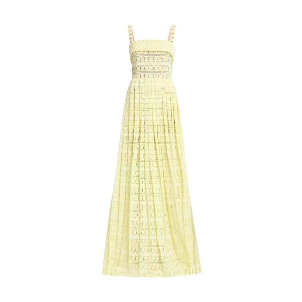 Elie Saab Macramé Long Dress in Yellow featuring 60% Polyester