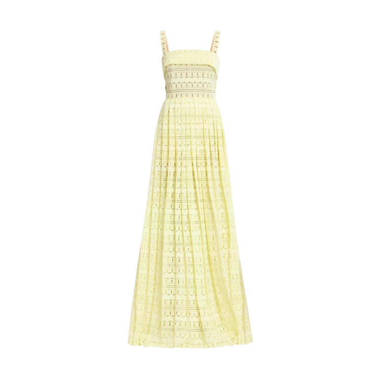 Elie Saab Macramé Long Dress in Yellow featuring 60% Polyester
