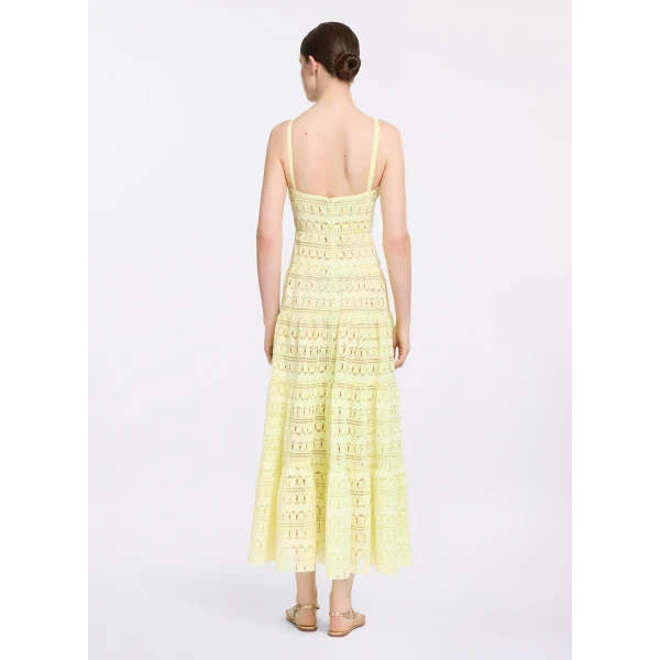 Elie Saab Macramé Midi Dress in Yellow featuring 61% Polyester