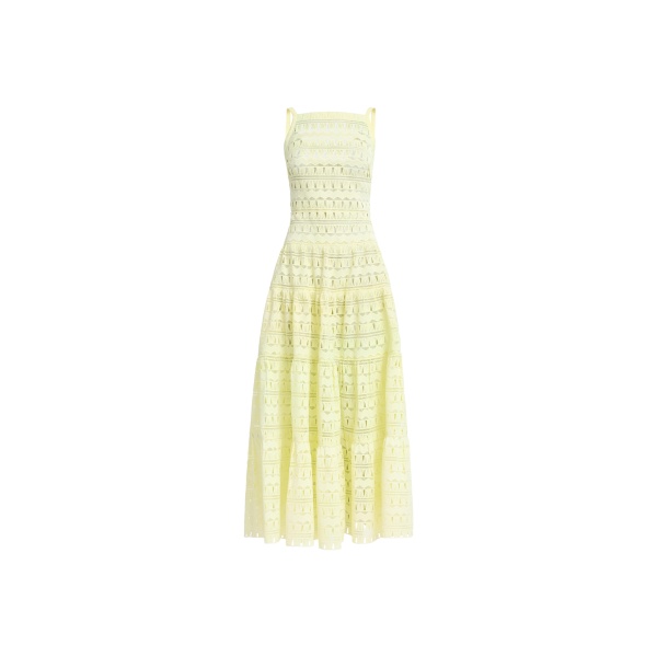 Elie Saab Macramé Midi Dress in Yellow featuring 61% Polyester
