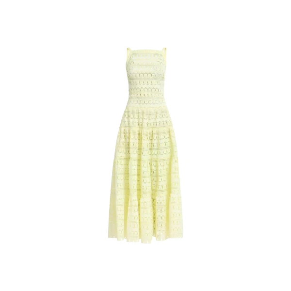 Elie Saab Macramé Midi Dress in Yellow featuring 61% Polyester