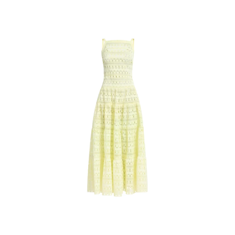 Elie Saab Macramé Midi Dress in Yellow featuring 61% Polyester
