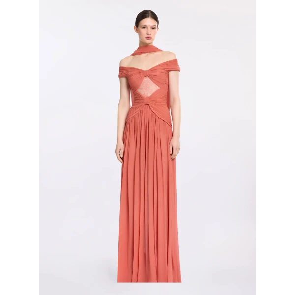 Elie Saab Silk And Lace Dress in Orange featuring  – Luxury Designer Fashion at Luxury Shoes .
