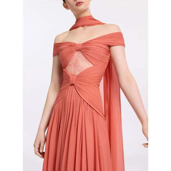 Elie Saab Silk And Lace Dress in Orange featuring  – Luxury Designer Fashion at Luxury Shoes .