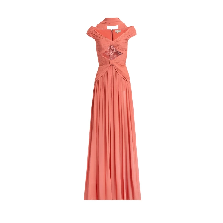 Elie Saab Silk And Lace Dress in Orange featuring  – Luxury Designer Fashion at Luxury Shoes .