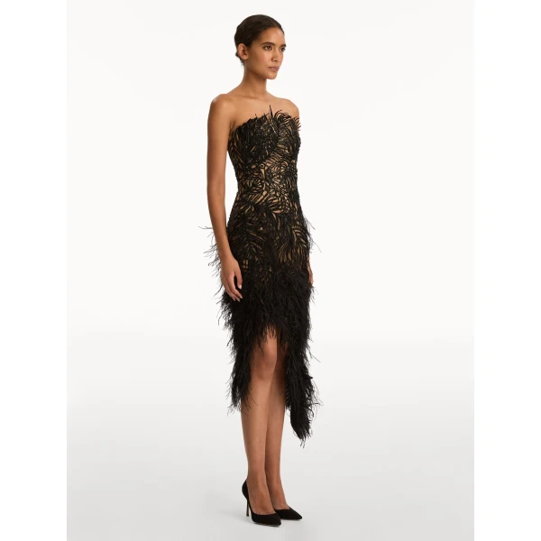 Oscar de la Renta Feather Embroidered Cocktail Dress - Dresses - American Luxury Evening Wear at Luxury Shoes 