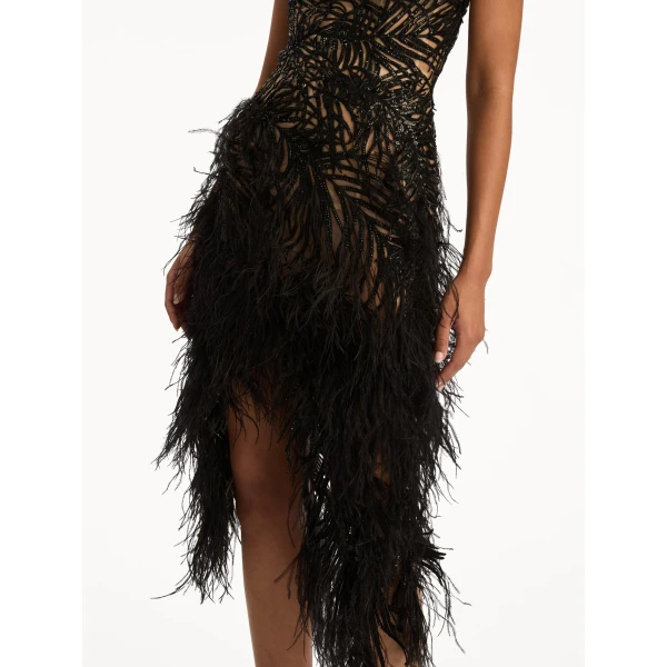 Oscar de la Renta Feather Embroidered Cocktail Dress - Dresses - American Luxury Evening Wear at Luxury Shoes 