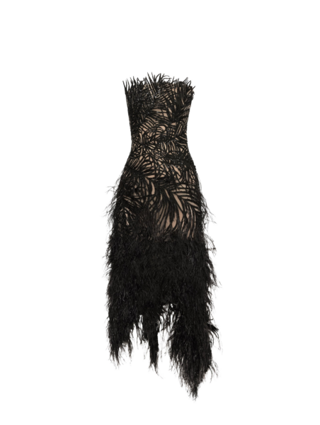 Oscar de la Renta Feather Embroidered Cocktail Dress - Dresses - American Luxury Evening Wear at Luxury Shoes 