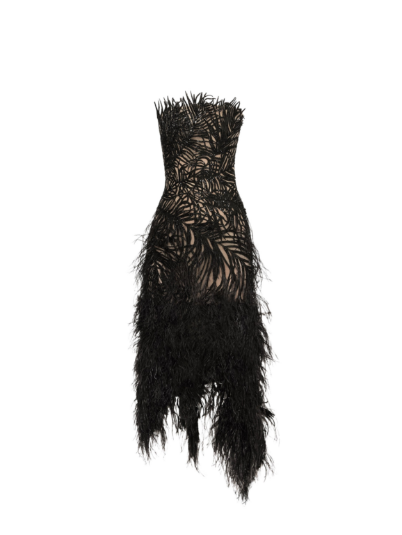 Oscar de la Renta Feather Embroidered Cocktail Dress - Dresses - American Luxury Evening Wear at Luxury Shoes 
