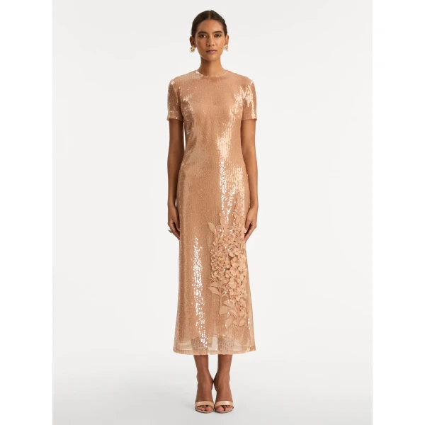 Oscar de la Renta Foxglove Embroidered Sequin Tulle Dress - Dresses - American Luxury Evening Wear at Luxury Shoes 