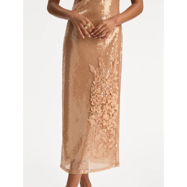 Oscar de la Renta Foxglove Embroidered Sequin Tulle Dress - Dresses - American Luxury Evening Wear at Luxury Shoes 